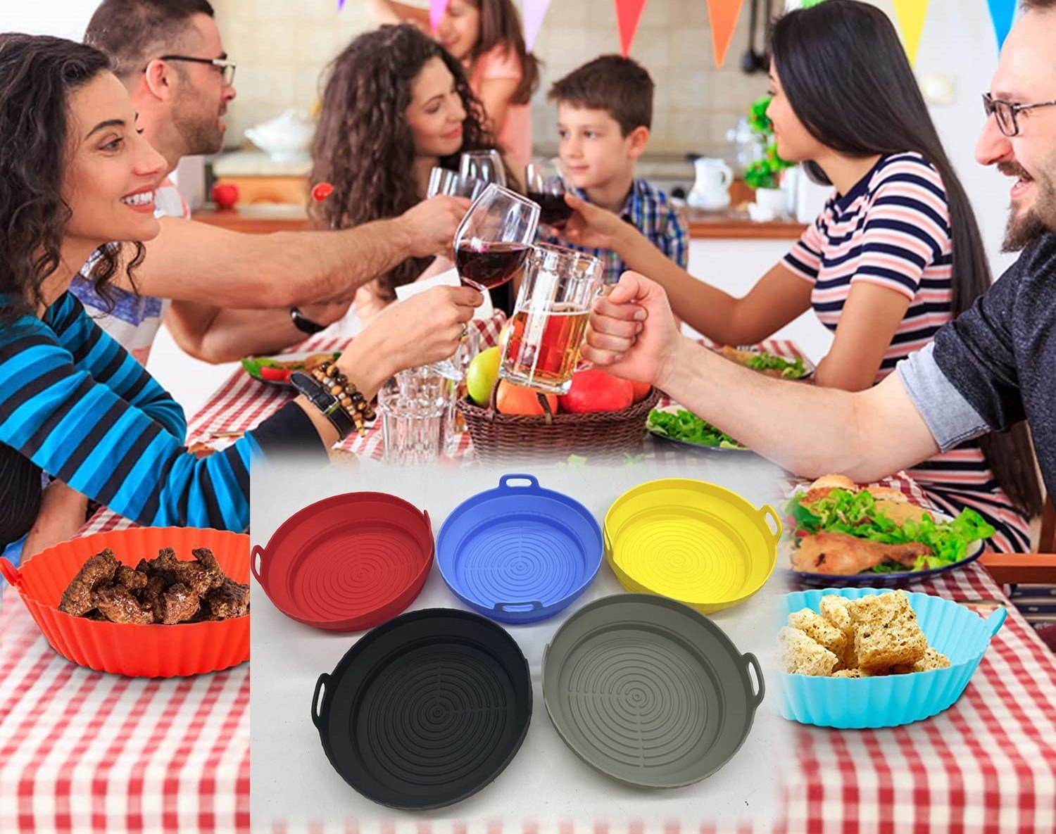 2 Pcs Food Grade Silicone Easy Cleaning Air Fryer Liners Reusable Air Fryer Silicone Pot Food Safe Air Fryer Oven Accessories Replacement for Flammabl 2 Pcs Food Grade Silicone Easy Cleaning Air Fryer Liners Reusable Air Fryer Silicone Pot Food Safe Air Fryer Oven Accessories Replacement for Flammabl