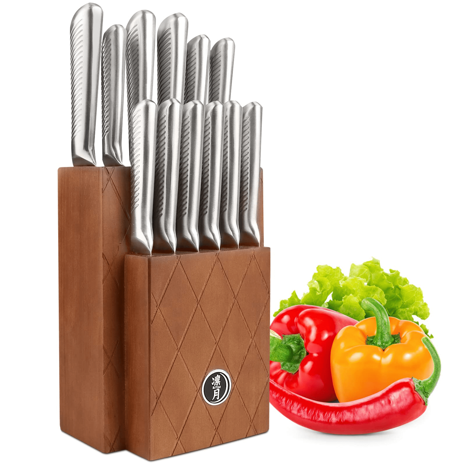 13 Pieces Kitchen Knife Set with Block; German Steel Knife Block Set with 6pcs Serrated Steak Knives; Ultra Sharp Chef Knife Set with Hollow Handle 13 Pieces Kitchen Knife Set with Block; German Steel Knife Block Set with 6pcs Serrated Steak Knives; Ultra Sharp Chef Knife Set with Hollow Handle
