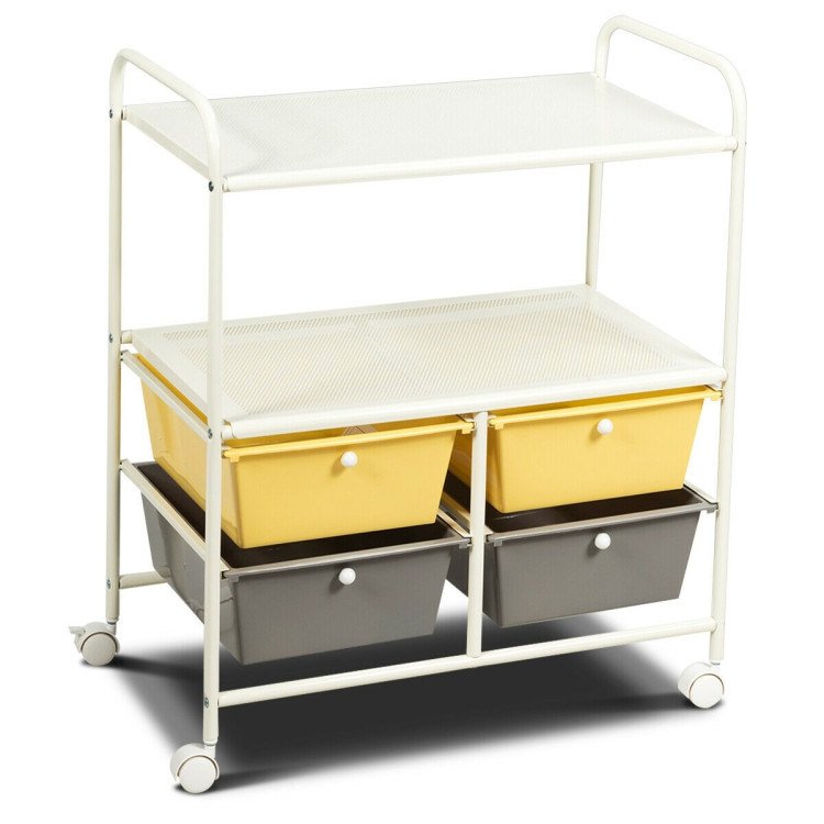 4 Drawers Shelves Rolling Storage Cart Rack - Yellow 4 Drawers Shelves Rolling Storage Cart Rack - Yellow