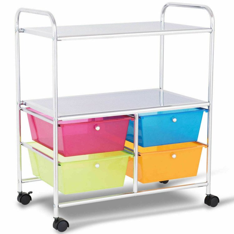 4 Drawers Shelves Rolling Storage Cart Rack - Transparent Multicolor 4 Drawers Shelves Rolling Storage Cart Rack - Transparent Multicolor