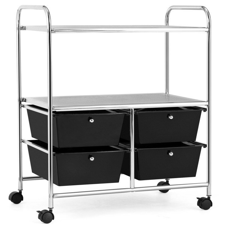 4 Drawers Shelves Rolling Storage Cart Rack - Black 4 Drawers Shelves Rolling Storage Cart Rack - Black