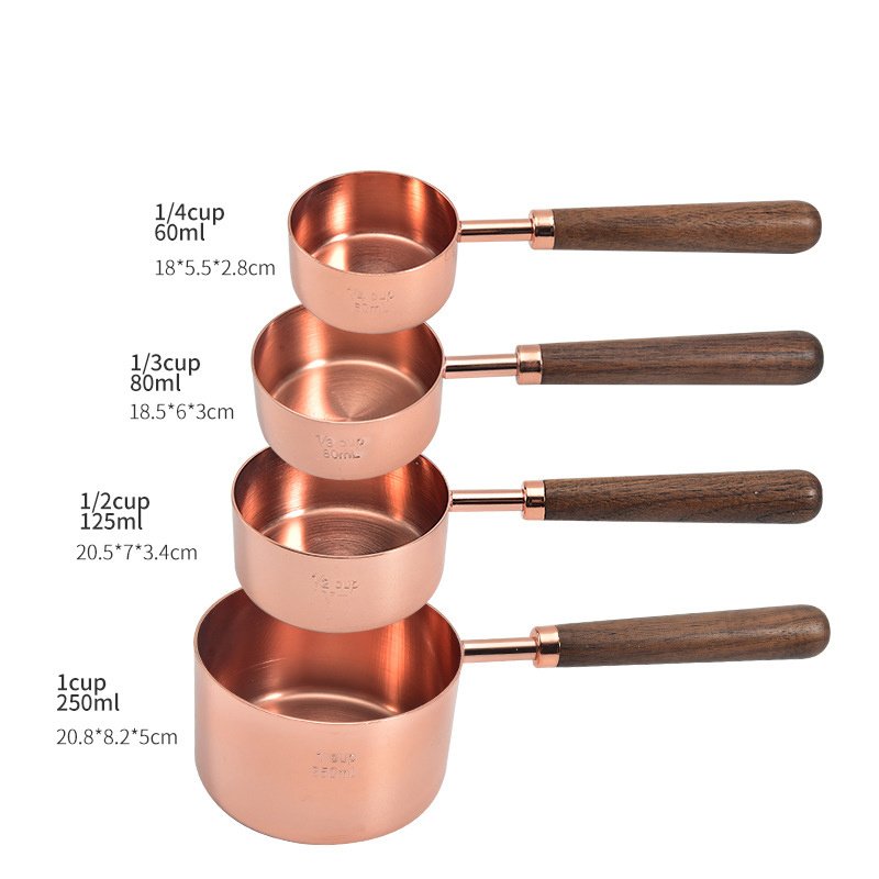 Kitchen Accessories 4Pcs/Set Measuring Cups Spoons Stainless Steel Plated Copper Wooden Handle Cooking Baking Tools Kitchen Accessories 4Pcs/Set Measuring Cups Spoons Stainless Steel Plated Copper Wooden Handle Cooking Baking Tools