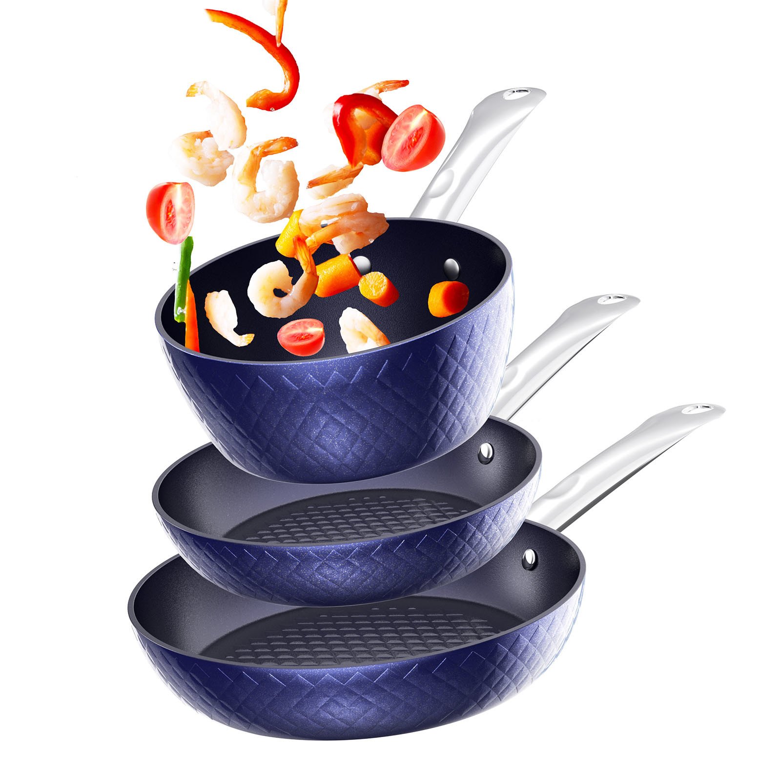 (Do Not Sell on Amazon) Frying Pan Sets Non Stick 3Pcs, Blue 3D Diamond Cookware, 20/24cm Frying Pan, 18cm Saucepan - Pots and Pans Set, Aluminum Cera (Do Not Sell on Amazon) Frying Pan Sets Non Stick 3Pcs, Blue 3D Diamond Cookware, 20/24cm Frying Pan, 18cm Saucepan - Pots and Pans Set, Aluminum Cera