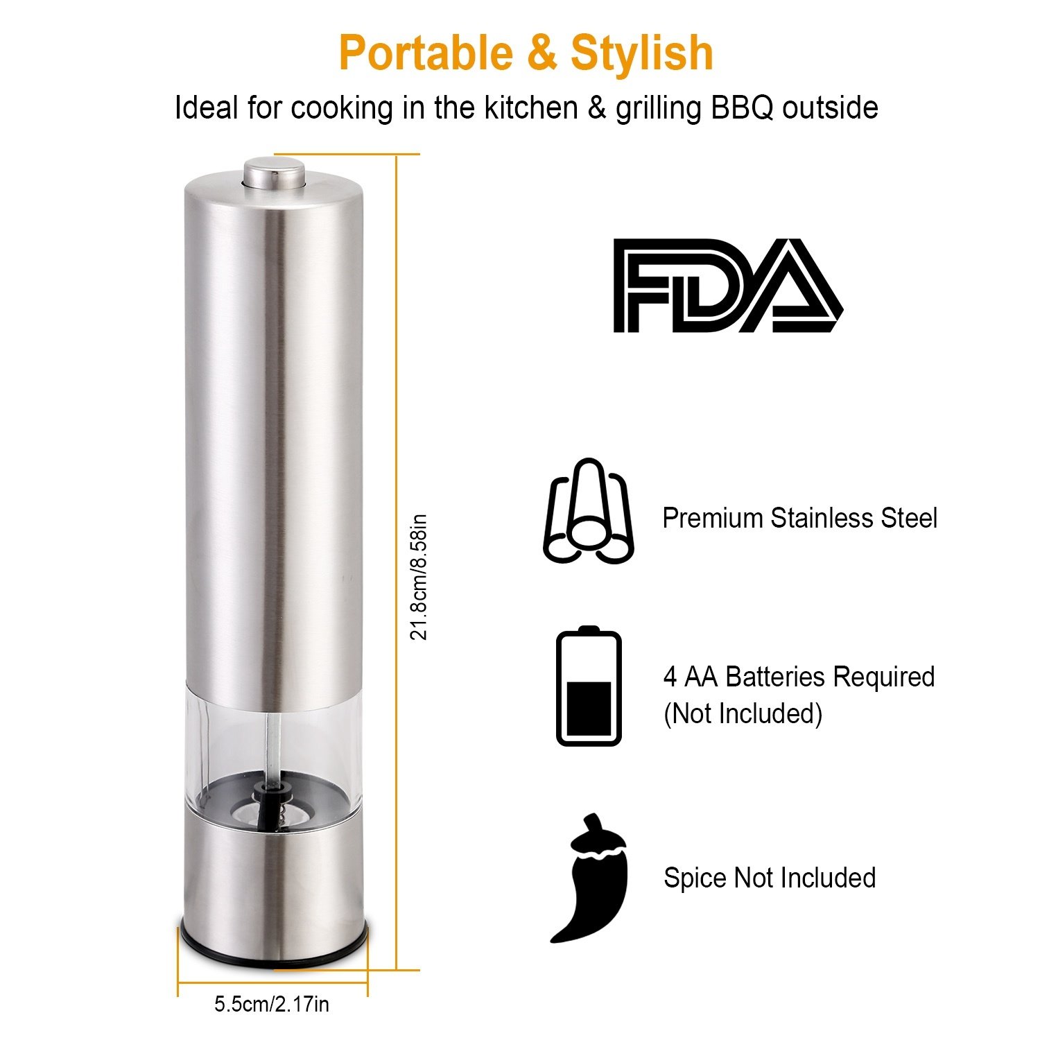 Electric Salt Pepper Grinder with Light Adjustable Coarseness Stainless Steel Salt Pepper Shaker Electric Salt Pepper Grinder with Light Adjustable Coarseness Stainless Steel Salt Pepper Shaker